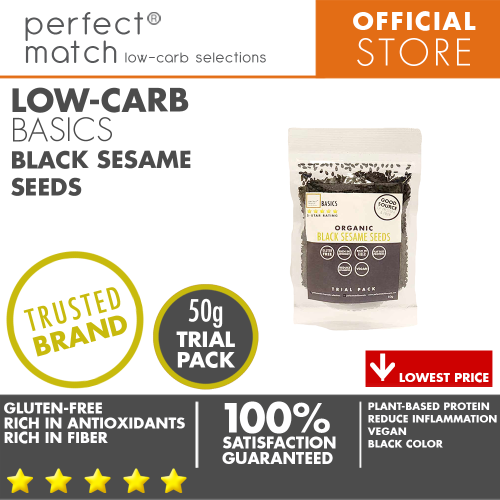 PerfectMatch Low-carb | Black Sesame Seeds | Healthy Super Food | Organic | Rich in Fiber | Gluten-Free | Plant-Based Protein | Vegan | Anti-Inflammatory