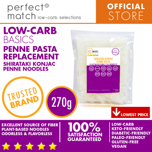 PerfectMatch Low-carb® l Shirataki Konjac Penne Pasta I Low-carb l Keto-Friendly l Paleo-Friendly l Gluten-Free l Diabetic- Friendly l Vegan l Good Source of Fiber l  Penne Pasta Alternative